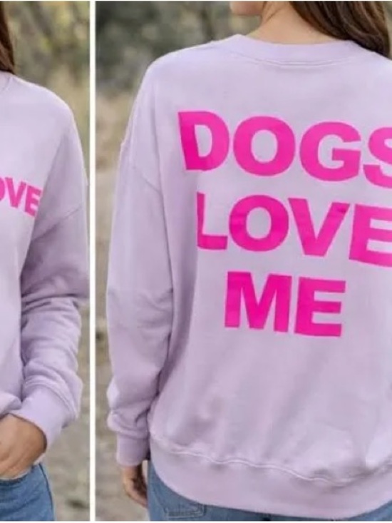 Wildfox Tops - Wildfox Lilac Sweatshirt with Hot Pink "DOGS LOVE ME" Print